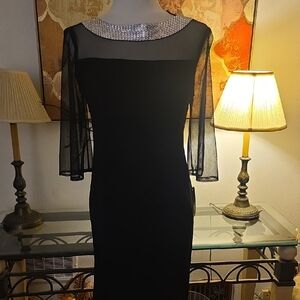 R & M Richards Black Dress with Silver Neckline
